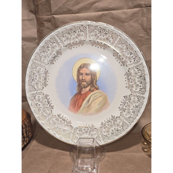 Crooksville China Jesus Christ Gold Trim Decorative Plate - Picture 3 of 8